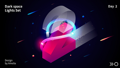 Dark space Lights set digit 2 2.5d design illustration isometric ui