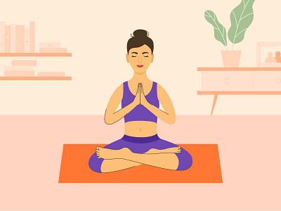 Yoga at home balance character illustration cozy home exercise female character girl character illustration interior illustration plant in pot yoga yoga at home yoga girl yoga pose