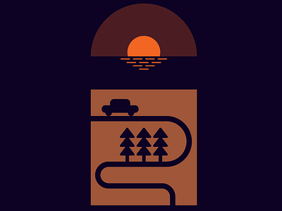 Sunset car illustration landscape sunset vector