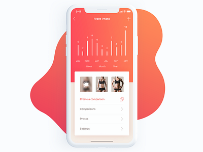 Photo Measurement app colors palette comparison fitamin fitness gradient inteface interaction ios jelly mobile orange photo photo app progress sport sport app training ui ux