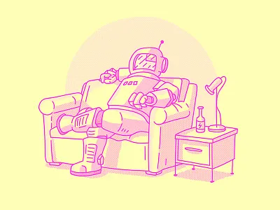 Astronaut Down Time 2d astronaut couch illustration pink space space art spaceman vector yellow