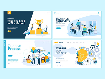Set of business web page design templates abstract business concept creative process flat icon illustration interface layout logo marketing people startup success teamwork technology template vector web website