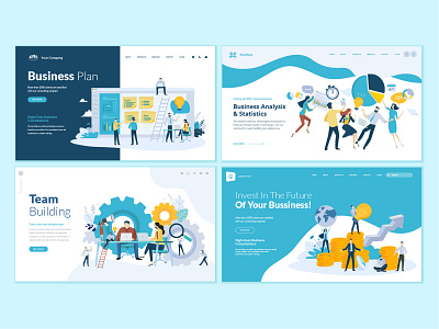 Set of business web page design templates abstract analysis app business concept flat icon illustration interface layout logo people plan startup teamwork technology template vector web website