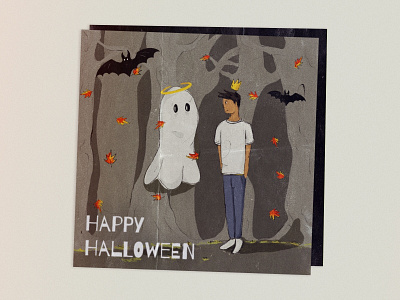 Happy Halloween bats boo card crown ghost halloween holiday illustration paper pastel print procreate