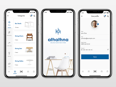 Athathna - Online furniture shoppe app design e commerce app furniture mobile app online shop theme white