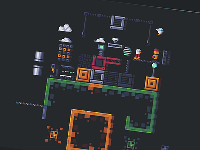 2D "Factory" 16x16 Mini Tileset 2d design game gamedesign gamedev gaming graphicdesign indiegame pixel art pixelart robots tilemap