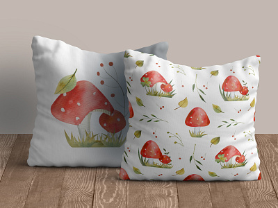 Mushrooms cishions application autumn cushion cute design home decor home design illustration pattern seamless seamless pattern set design textile watercolor