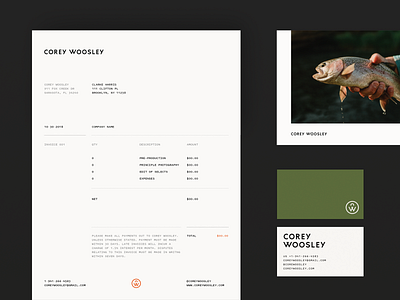 Corey Woosley Stationary corey identity layout logo logotype photohrapher print symbol woosley wordmark