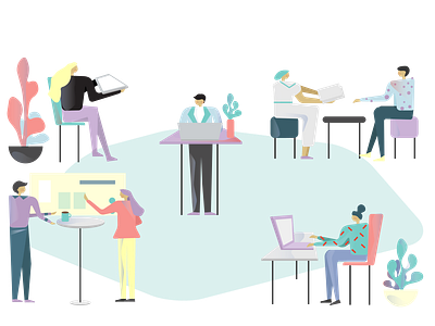 Office coworking design illustration office people vector web illustration