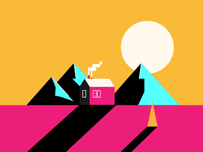 Winter Evening chimney countryside flat house illustration minimal mountains smoke sunset winter