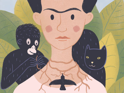 Frida Kahlo cat character colorful cute art digital art digital paint draw flat frida frida kahlo fridakahlo illustration kahlo mexican minimal monkey portrait illustration simple ui woman