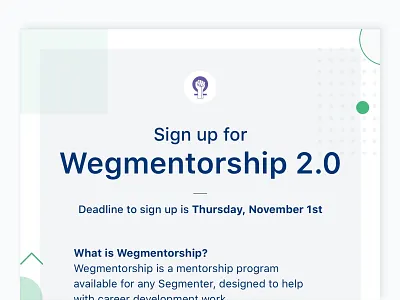 Wegmentorship 2.0 branding flyer logo print