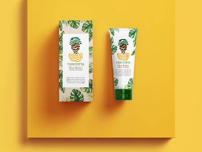 Tungteeya Shea Butter Packaging africa body care body cream design fairtrade feminist gender equality ghana leaf nature package design packagin photoshop women yellow