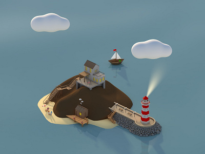 Lighthouse 3d 3d art 3d artist c4d cinema 4d design island lighthouse low poly low poly art render