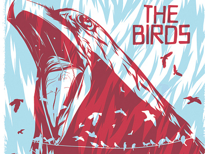 In Bodega Bay, they rule the roost. birds hitchcock illustration poster