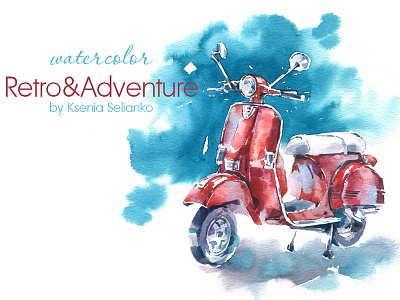 Retro Adventure auto design illustration journey motorcycle path road sketch summer vacation watercolor