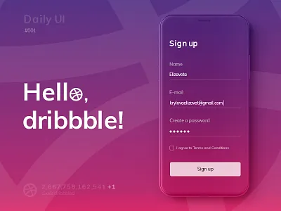 Sign up page 001 dailyui dailyui001 design dribbble gradient hello dribbble iphone sign up page signup ui ux web