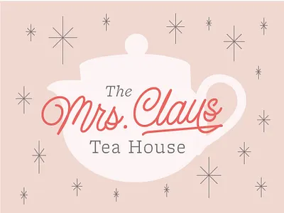 Mrs. Claus Tea House 50s branding candy cane christmas card holiday party kids event mrs. claus party popup snowflakes tea house teapot