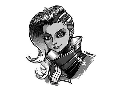 Sombra blizzard doodle drawing fanart illustration overwatch photoshop silentiger sketch sombra