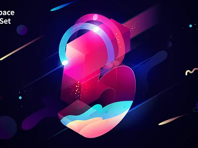 Dark space Lights set digit 5 2.5d illustration isometric ui