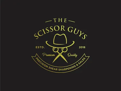 The Scissor Guys Logo Concept awesome barbershop branding concept cool fashion guys hairstylist handsome hat identity logo precision premium quality sales scissor sharpening