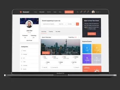 Goeveni - Event Sharing Social Network Psd Template concert conference conference template congress convocation course event event website exhibition meeting meetup seminar speaker webinar workshop