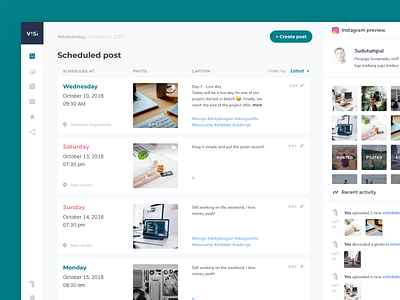 Visi - Instagram scheduled post analytic clean dashboard dekstop simple ui ux web website