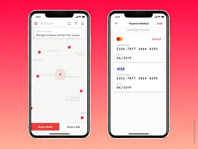 Payment & Location Screens app design card design credit card credit card checkout credit card payment location map ui modern ui payment red theme sketch appp ui ux design ui daily ui design user interface