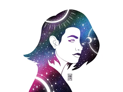 Beauty in stars. iPad Pro + Procreate art cartoon cartoon character cg character character design concept cute design fantasy girl illustration ios ipad pro modern portrait procreate ps typography ui
