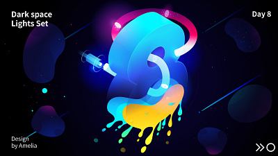 Dark space Lights set digit 8 2.5d design illustration isometric