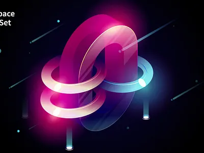 Dark space Lights set digit 0 2.5d design illustration isometric