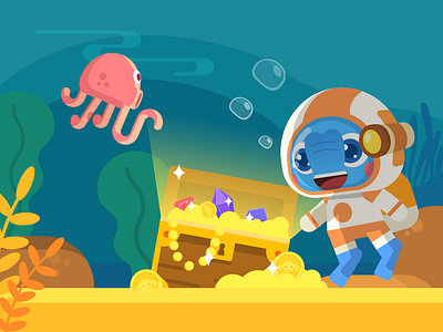 Treasure banner book child design diamond explore ferry gold icon illustration jewelry money octopus sea sea food seabed seaweed treasure treasure chest web