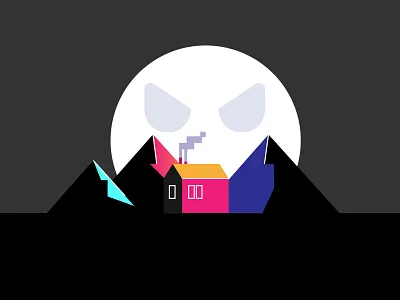 Happy Halloween flat halloween house illustration line art minimal moon mountains shadows smoke spooky