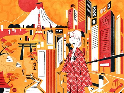 Nihon Joy architecture cartoon city cityscape illustration illustrator japan modern nippon retro skyline texture tokyo vector