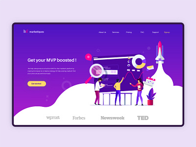 Marketiques Agency Landing Page agency analysis blue data analytics illustration landing page marketing agency men purple ui website women