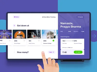 Digital Ticketing - Pune Green Metro PoS apps cards flat metro modern railway station ticketing touch screen tv ui ux