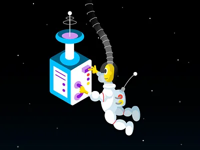 Life in Space astronaut character planet rocket rocket launch space stars universe window