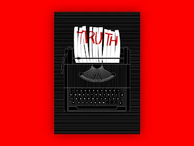 Can you write the truth? black black and white bold flat illustration monochrome poster red typewriter white