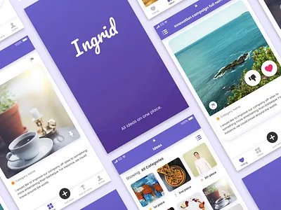 Mobile App to collect company innovations app application design grid innovation mobile app mobile app design mobile ui photo purple ui ui design ux