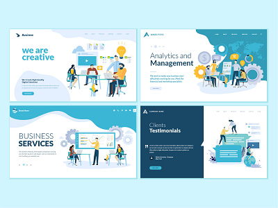Set of business web page design templates abstract business concept creative process flat icon illustration interface layout logo management marketing people teamwork technology template testimonials vector web website