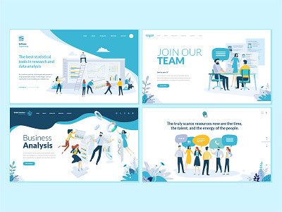 Set of business web page design templates abstract app business concept data flat icon illustration interface layout logo people startup teamwork technology template vector web website