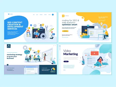 Set of web page design templates for SEO and digital marketing app business concept development flat icon illustration interface internet layout logo marketing people seo technology template vector video web website