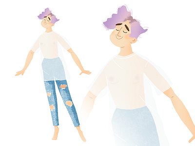 Dribbble Light girl happy jeans light purple hair smile