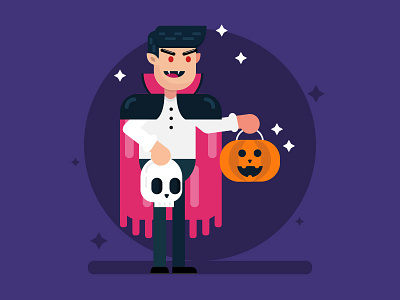 Trick or Treat? Dracula Brings It To You cartoon character character design dracula flat design game game asset geometry ghost halloween illustration monster pumpkin skeleton trick or treat vector vector art