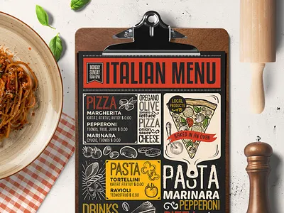 Italian Food Menu blackboard branding brochure design food illustration logo menu pizza restaurant template
