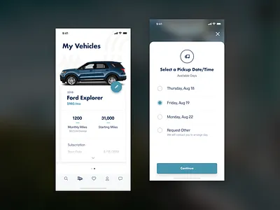 Automotive Subscription cards cars clean interaction ios layout mockup ui