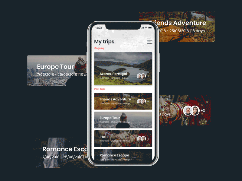 My Trips Scroll animation app design details digital interaction design planner scroll travel trips ui ux web