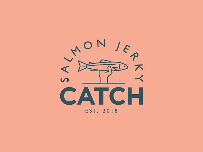 Catch animal badge branding fish illustration jerky logo logo design quirky salmon typography