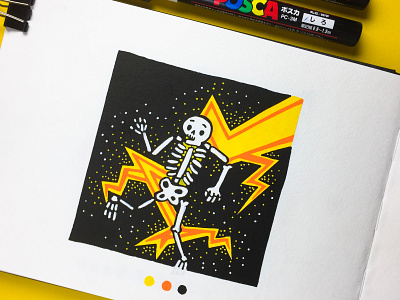 Inktober 2018 - Day 30 - Jolt bones electricity inktober inktober2018 jolt lightning molotow ouch posca skeleton yellow