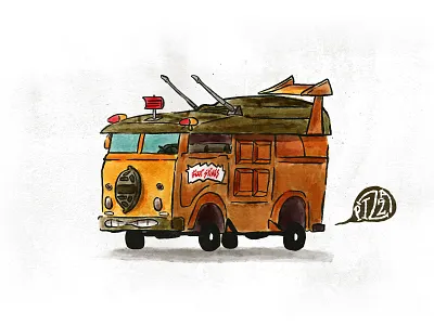 Teenage Mutant Ninja Turtles Party Wagon donatello illustration leonardo michelangelo mutant ninja pizza raphael teenage teenage mutant ninja turtles tmnt turtles watercolor